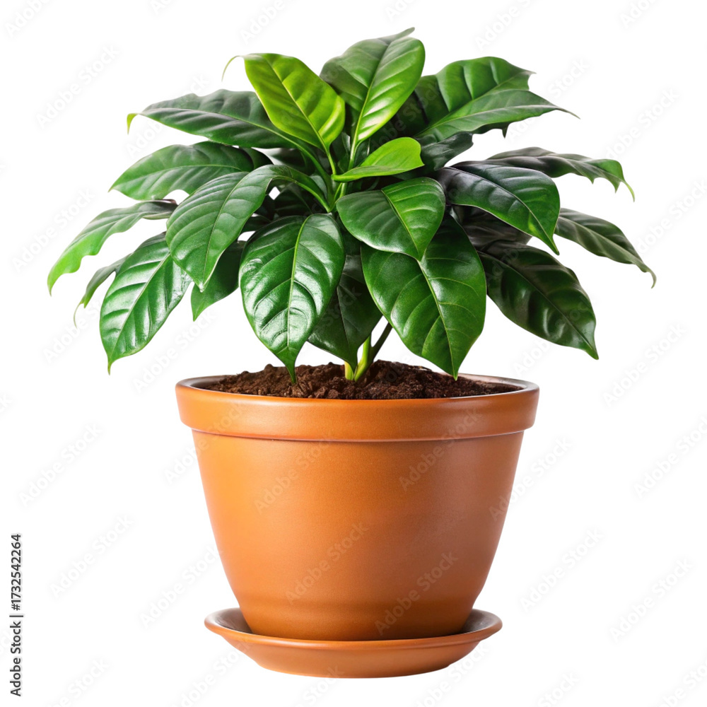 Fototapeta premium A vibrant green plant in a terracotta pot on black background