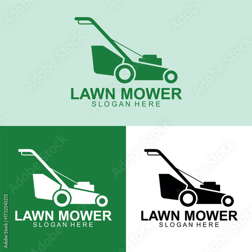 Lawn Mower Logo Vector Design | Grass Cutting Machine Icon | Yard Care Illustration