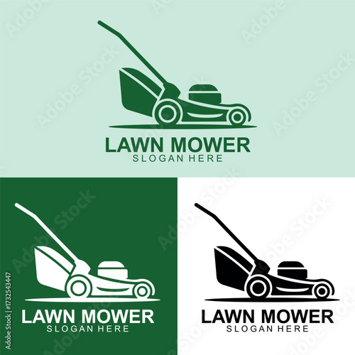 Lawn Mower Logo Vector Design | Grass Cutting Machine Icon | Yard Care Illustration