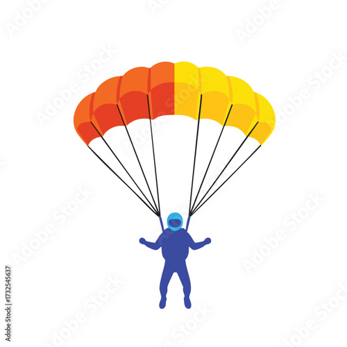 Colorful Parachutist Silhouette Descending with Bright Orange and Yellow Canopy