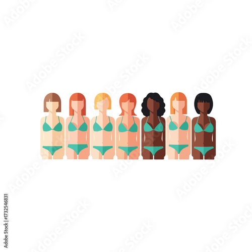 Diverse women in swimwear, celebrating body positivity and summer.