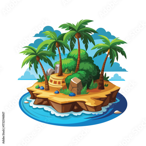 Tropical Island with Palm Trees Vector Illustration