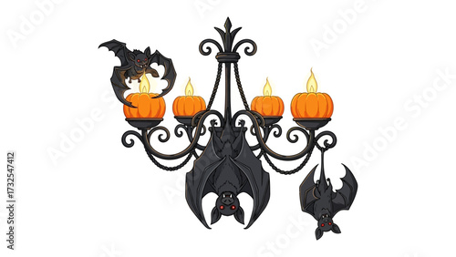 Spooky Chandelier Decor:  A gothic style chandelier, adorned with eerie bats and candlelit pumpkins, creates a hauntingly beautiful centerpiece for any Halloween setting.
