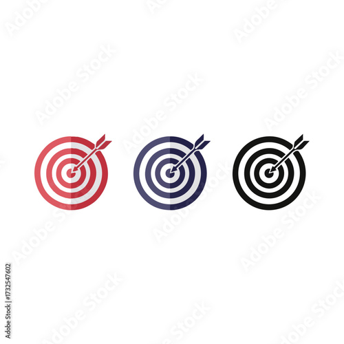 Target practice with arrows hitting the bullseye in three colors.