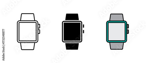 smartwatch icon Smartwatch similar to iWatch. Isolated on white background stroke, filled and colored.