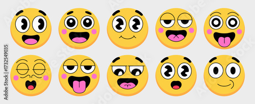 This image showcases a variety of funny yellow emoji faces exhibiting diverse emotions, making it perfect for conveying feelings in digital conversations and social media.