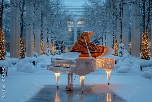 Grand piano in the snow.