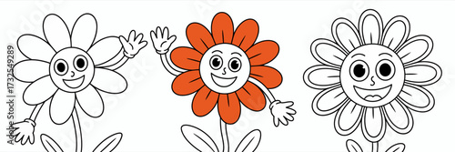 This illustration features cheerful flowers with vibrant colors and friendly smiles, exuding a playful spirit that brings joy and warmth to any space or children's theme.