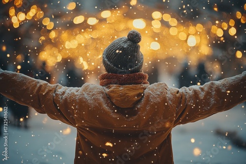 Person with arms outstretched in snow.