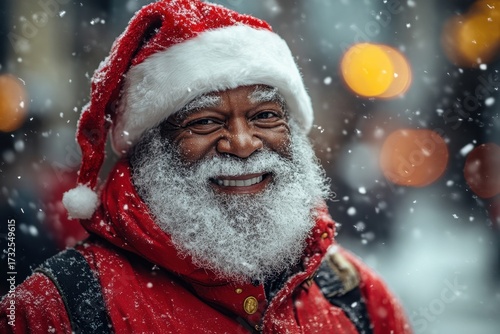 Smiling man in Santa hat.
