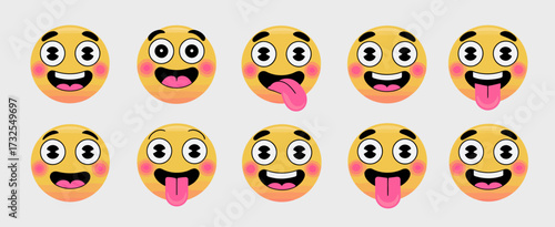 This image features various expressive yellow emoji faces expressing a range of emotions like joy and humor, making it suitable for social media and digital expressions.
