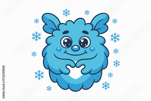 With a charming blue hue and heart gesture, this fluffy creature evokes feelings of love and warmth, perfectly suited for winter-themed designs and illustrations.