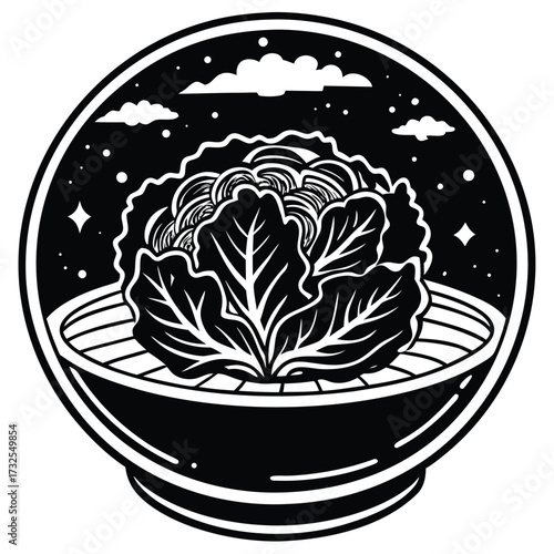 Brain food cabbage vector art illustration design pattern in a bowl or basket