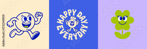 An energetic circular logo design features a joyful character running joyfully, capturing lively emotions suited for a wide range of vibrant branding applications and casual themes.