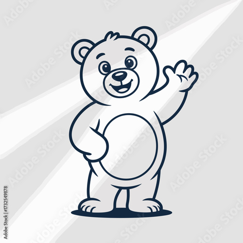A charming bear character waves happily, showcasing a friendly disposition, perfect for children's themes and conveying warmth, joy, and friendliness in a cute design.
