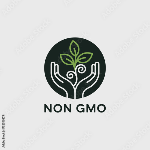 An artistic representation of hands gently holding a young plant, emphasizing the non-GMO commitment to organic farming and its positive impact on health and environment.