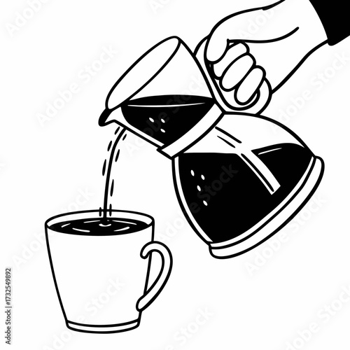 Hand pouring coffee from carafe into cup  