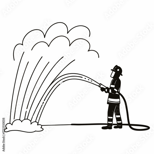 Firefighter spraying water from hose to extinguish fire  