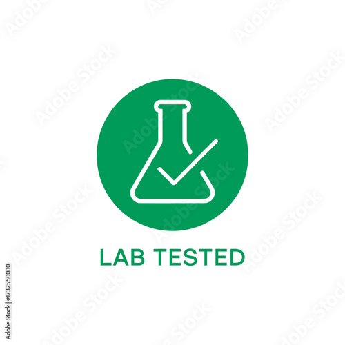 This image features a lab flask icon within a green circle, symbolizing products that are lab tested for quality and safety, assuring consumers of their reliability.