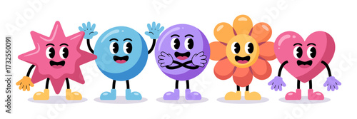 This illustration depicts a lively ensemble of cheerful anthropomorphic characters, each with distinct colors and expressions, embodying an atmosphere of joy and creativity.