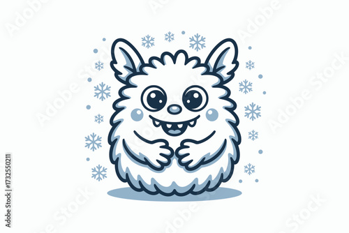 This fluffy white creature with a cheeky grin brings a fun and playful touch to winter imagery, showcasing a blend of charm, mischief, and warmth in its design.