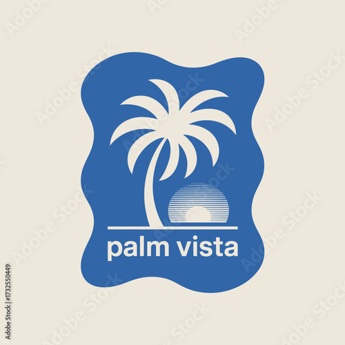 An artistic interpretation of a palm tree logo for Palm Vista featuring a playful design and soft curves, embodying the spirit of a tropical retreat.