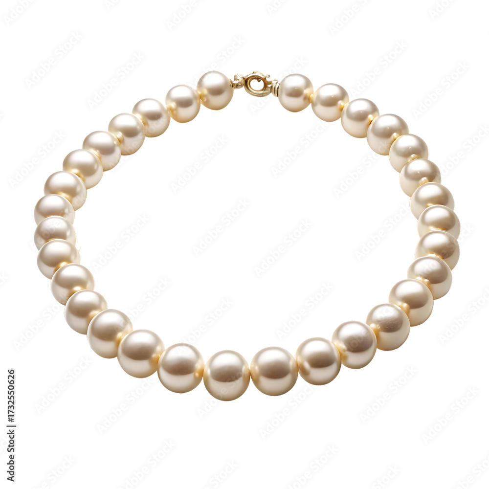 Obraz premium Necklace of lustrous cream pearls with a gold clasp on a black background graphic design isolated on a transparent background