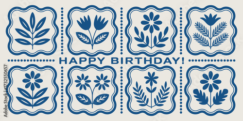 This image features a vibrant and cheerful design with various floral patterns and a 'Happy Birthday!' message, perfect for birthday celebrations and joy.