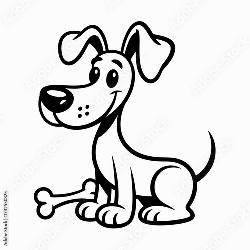 This adorable cartoon dog sits comfortably beside its beloved bone, embodying playfulness and warmth while delivering an engaging visual narrative of canine delight.