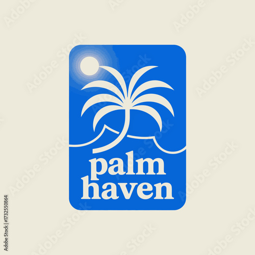 A logo featuring a sleek palm tree design for Palm Haven, capturing the essence of summer leisure with a calming sun, perfect for personal branding or leisure projects.