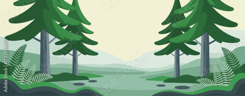 This captivating image features serene pine trees in a misty landscape, evoking feelings of tranquility and adventure, perfect for nature lovers and art enthusiasts alike.
