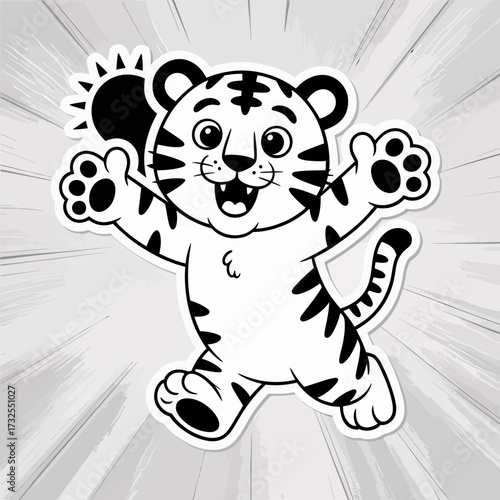 This vibrant cartoon tiger appears joyful and energetic, making it an ideal character for children's books, animations, or playful branding efforts.