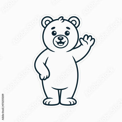 A charming cartoon bear character waves its paw in a friendly greeting, radiating warmth and cheerfulness, suitable for children's content and designs.