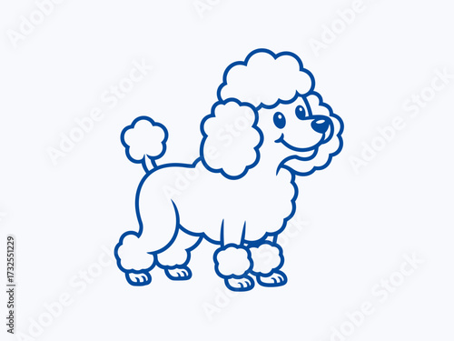An adorable poodle in a playful pose with a fluffy coat and an engaging smile, designed to evoke feelings of warmth and enjoyment for pet enthusiasts.