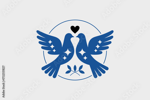 A beautiful graphic of two doves kissing with a heart symbol between them, representing love, peace, and harmony in a simplistic yet impactful design.