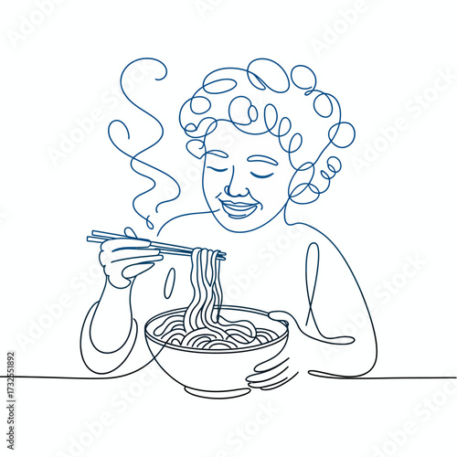 An artistic portrayal of a child joyfully enjoying a bowl of noodles, representing the comforting essence of food that brings warmth and happiness to experiences shared.