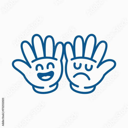 An engaging visual representation of two hands, one expressing joy and the other despair, showcasing the spectrum of human emotions in a charming style.