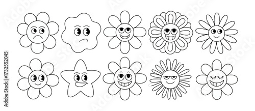 This illustration depicts flowers with varied facial expressions, showcasing an imaginative blend of emotion, creativity, and blooming artistry in a whimsical manner.