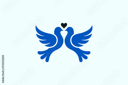 Illustration of two doves kissing with a heart shape above, epitomizing the essence of love, connection, and unity in a visually captivating style.