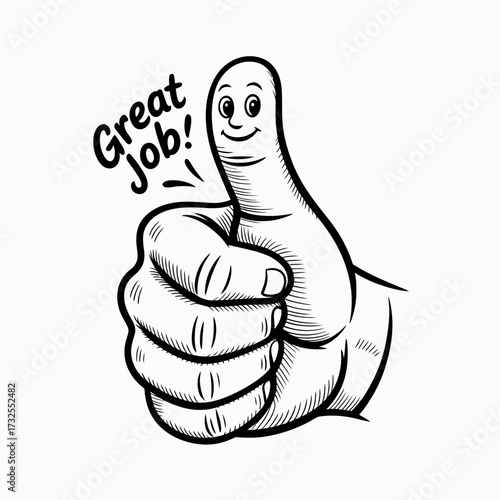A cheerful thumbs up gesture featuring a smiling thumb, conveying positivity and encouragement through a simple yet powerful communication symbol.