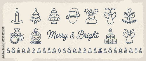 An enchanting arrangement of whimsical holiday characters and elements including angels and gifts, set against a subtle background, celebrating the spirit of the festive season.