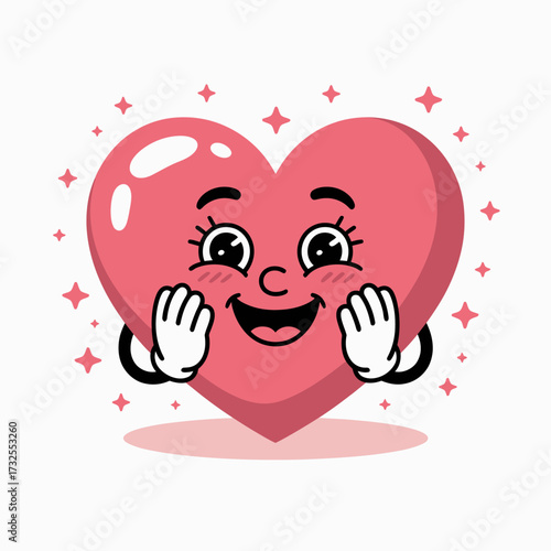 A delightful pink heart character, smiling broadly with hands on its cheeks, conveying joy and affection, perfect for illustrations focusing on love, happiness, and positivity.