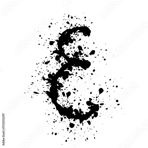 Hand drawn Arabic number 4 created with ink splash effect. Black artistic digit in grunge style with splattered texture. Vector illustration isolated on white background.