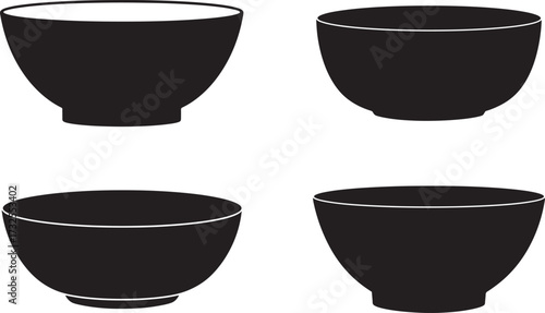 Four black ceramic bowls in silhouette