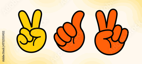 This image features cheerful hand signs in bright colors, symbolizing joy, peace, and communication, ideal for engaging audiences in the digital space.