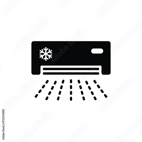 Black silhouette of a modern air conditioner unit with cooling airflow
