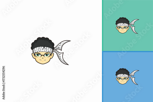Anime character face logo vector with glasses and headband, modern ninja style illustration, creative cosplay mascot, stylish geek identity branding icon