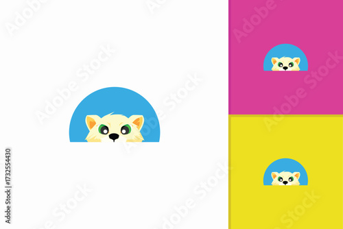 Mascot logo with playful cat face hiding and scout, symbolizing friendliness, fun, energy, humor, identity, creativity, uniqueness, positivity, and modern branding.