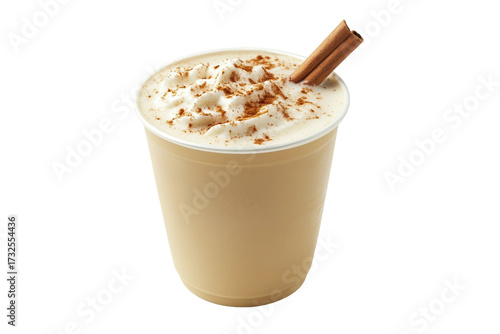 Cozy chai latte with cinnamon stick isolated on transparent background