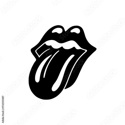 Bold black and white tongue out design, a symbol of rock and roll rebellion, perfect for edgy fashion brands, music promotions, and counterculture themes